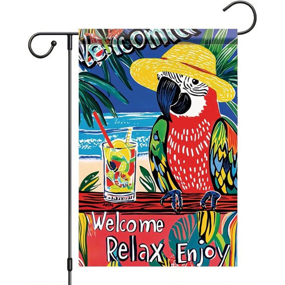 Summer Parrot Garden Flag Double Sided Tropical Palm Tree Yard Outdoor Decor 12x18 Inch