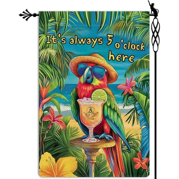 Summer Parrot Garden Flag, Vertical Double Sided Rustic Burlap Yard Lawn Outdoor Decor, 12.5 x 18 Inch