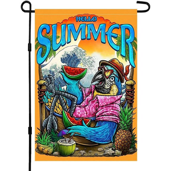 Summer Parrot Garden Flag Vertical Double Sided Seasonal Farmhouse Yard Outdoor Decoration 12 x 18 Inch