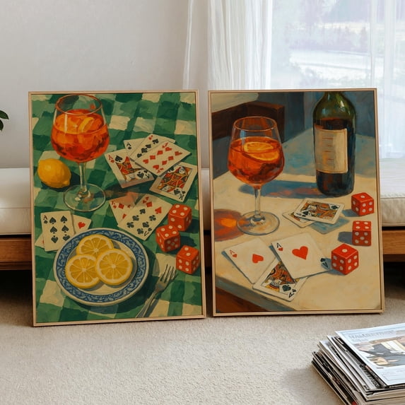 Summer Party Aperol Spritz Bar Cart Wall Art Set 2 Stretched Canvas 8x12