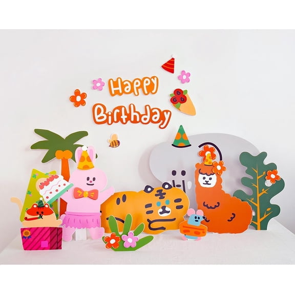 Summer Party Big Decor Cutouts Set|Standee CartoonTiger Elephant Coconut Tree Foam Board |Baby Shower Birtday Party Pops Decor |Photography Props |Set of 29 PCS