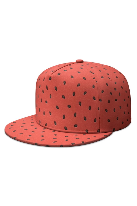 Summer Party Cap - Watermelon Geometric Design Adjustable Snapback, Refreshing Tropical Fruit Pattern