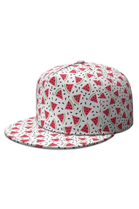 Summer Party Cap - Watermelon Geometric Design Adjustable Snapback, Refreshing Tropical Fruit Pattern