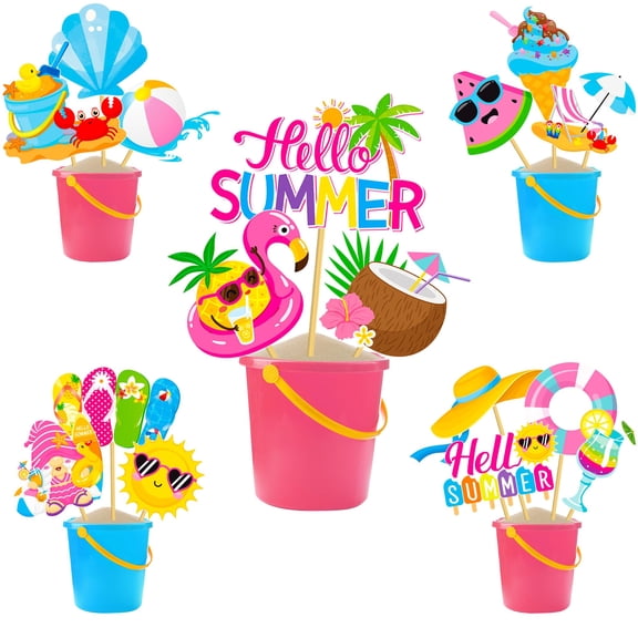 Summer Party Centerpiece Sticks Summer Pool KKS1Beach Birthday Table Toppers 18Pcs Hello Summer Party Table Decorations for Summer Hawaiian Themed Baby Shower Party Supplies