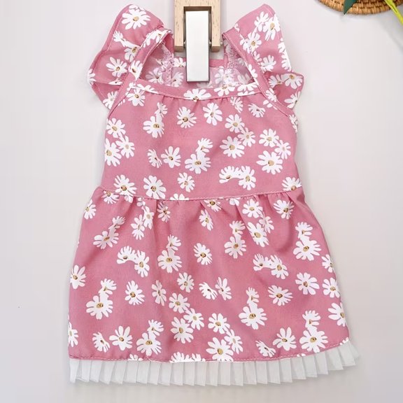 Summer Party Ready Daisy Graphic Pet Dress - Breathable Loungewear for Dogs and Cats
