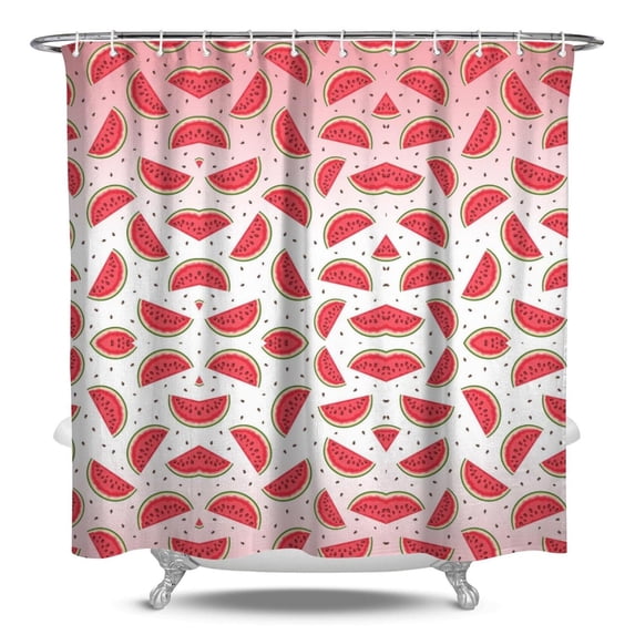 Summer Party Shower Curtain - Fresh Watermelons Print, Premium Waterproof Fabric with Rust-Resistant Grommets & Included Hooks
