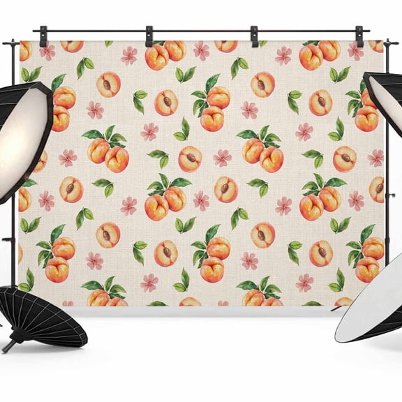 Summer Peach Backdrop for Photography,Fabric Photo Background Backdrop,Tropical Fruit Rustic Flowers Watercolor Photo Booth Background for Portrait Photoshoot Video Wedding Decoration Banner 7x5ft