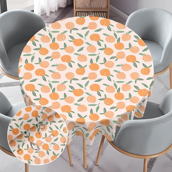 Summer Peach Round Tablecloth 60 Inch, Stain Resistant Wrinkle Free and Washable Birthday Party Tablecloths, Fruit Peach Party Decorations Table Cover for Dining, Picnic