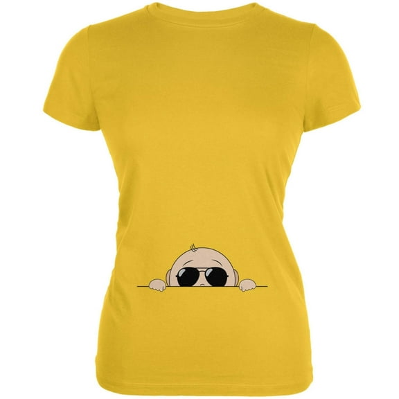 Summer - Peeking Baby Aviator Sunglasses Yellow Juniors Soft T-Shirt - 2X-Large