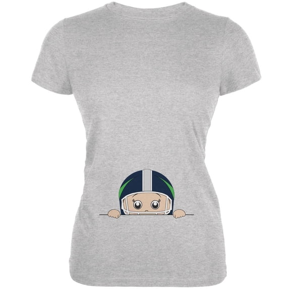 Summer Peeking Baby Football Player Heather Grey Juniors Soft T-Shirt - X-Large