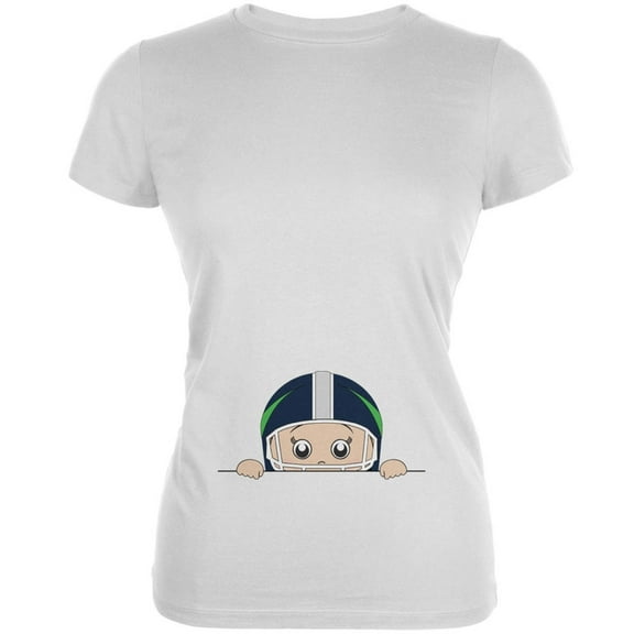 Summer Peeking Baby Football Player White Juniors Soft T-Shirt - Medium