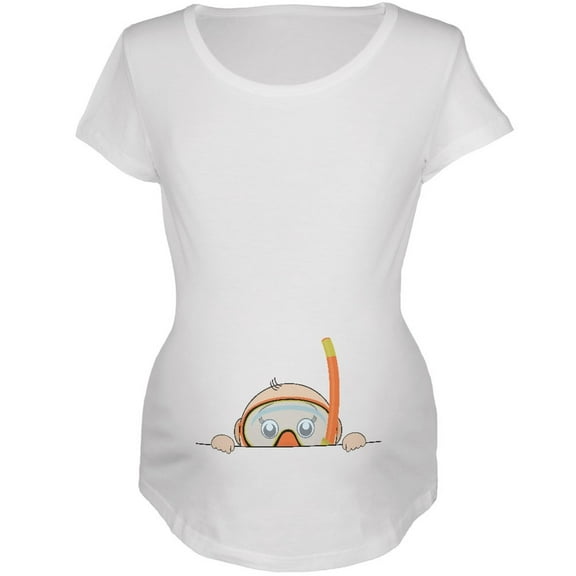 Summer - Peeking Baby Snorkel White Maternity Soft T-Shirt - 2X-Large