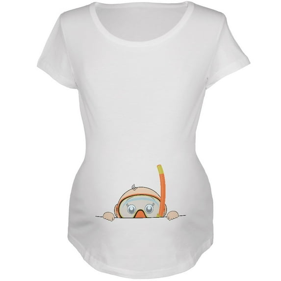 Summer - Peeking Baby Snorkel White Maternity Soft T-Shirt - Small