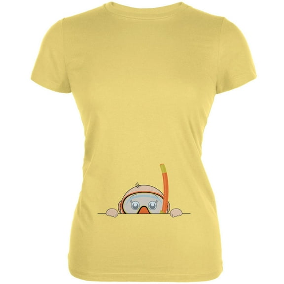 Summer - Peeking Baby Snorkel Yellow Juniors Soft T-Shirt - Small
