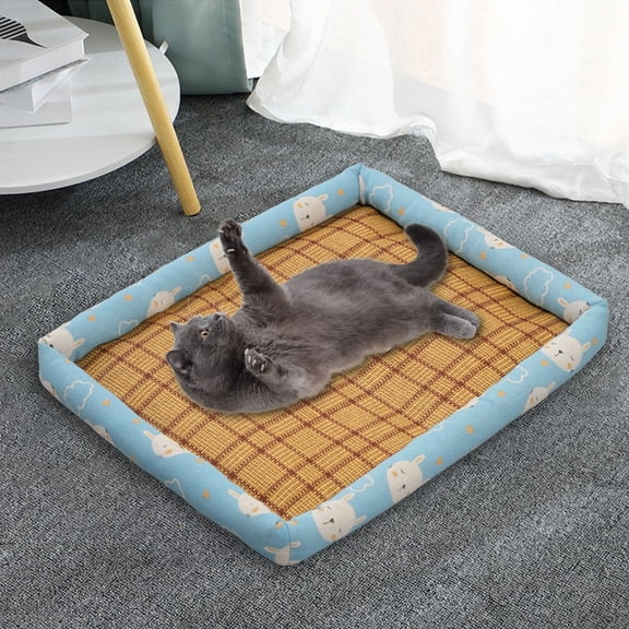 Summer Pet Bed Wicker Woven Mat Bed Pad Summer Nests Chew Resistants Dog and Cats Bed Ice Pad Antis Slip and Moistures Proof Pet