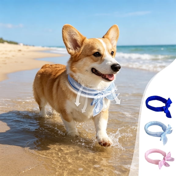Summer Pet Cooling Scarf Towel, Soft Cotton Cat Dog Ice Scarf Accessory, Cool Down Adjustable Breathable Pet Supplies, Topliu