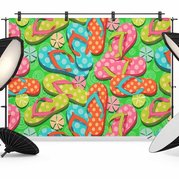Summer Photography Backdrop 7x5FT, Colorful Polka Dots Slippers Green Background Modern Photo Backdrops, Background for Photography Studio Photo Studio Background, Back Drop for Photoshoot