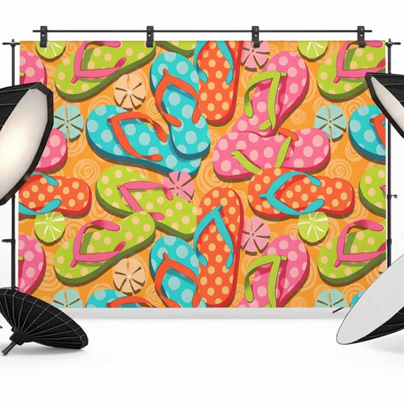 Summer Photography Backdrop 7x5FT, Colorful Polka Dots Slippers Orange Background Modern Photo Backdrops, Background for Photography Studio Photo Studio Background, Back Drop for Photoshoot