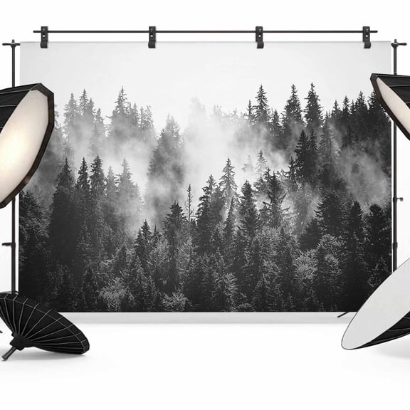 Summer Photography Backdrop for Photography, Black and White Forest Photo Backdrop Portrait Background Party Banner Photo Backgrounds for Studio Booth Props, 8x6ft