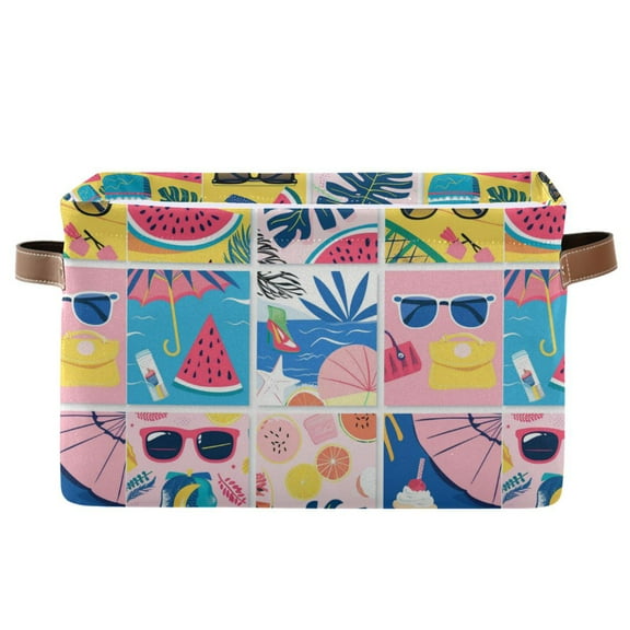 Summer Pictures Storage Bins with Handle Fabric Organizer Basket Foldable Box 1 Pack 14.2x10.2x8.3