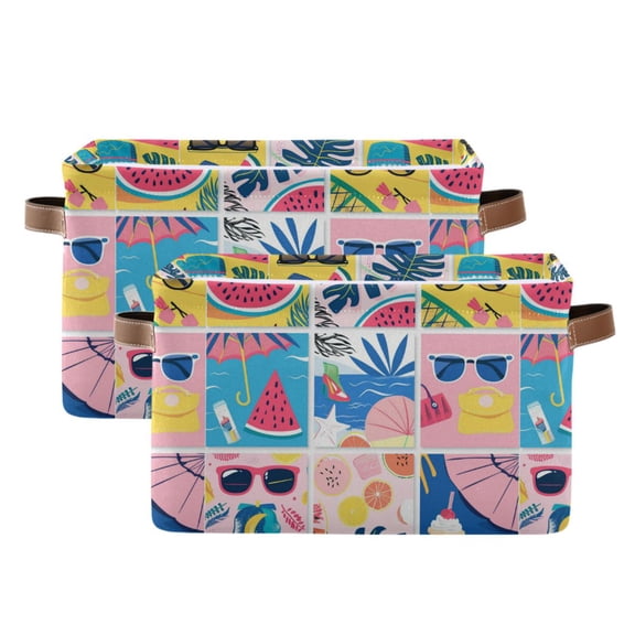 Summer Pictures Storage Bins with Handle Fabric Organizer Basket Foldable Box 2 Pack 14.2x10.2x8.3