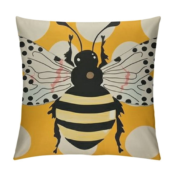 Summer Pillow Cases Honey Bee Polka Dots Decorative Yellow Throw Pillow Covers Cute Bumblebee Square Cushion Cover for Farmhouse Living Room Couch Decor