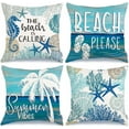 thumbnail image 1 of Summer Pillow Covers 16x16 Inch Set of 4, Summer Vibes The Beach is Calling Sea Palm Tree Starfish Coral Farmhouse Decorative Throw Pillowcases for Home Sofa Couch Decoration G532-16, 1 of 6