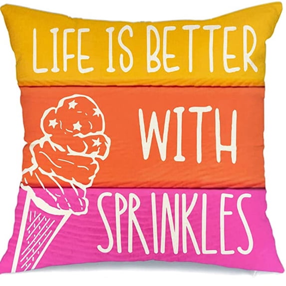 Summer Pillow Covers 18x18 Inch Popsicle Ice Cream Pillows Decorative Throw Pillows with Says Fun in The Sun Summer Decorations Farmhouse Decor Cushion Case for Sofa Couch