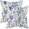 thumbnail image 1 of Summer Pillow Covers 18x18 Inch Set of 2,Navy Blue Wild Flower Plant Throw Pillows Case,Seasonal Floral Outdoor Decorative Square Linen Farmhouse Decor Cushion Covers for Home Couch Sofa Bed, 1 of 2
