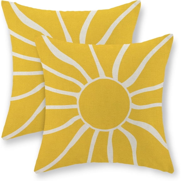 Summer Pillow Covers 18x18 Inch Set of 2, Yellow Sun Decorations Outdoor Throw Pillows Boho Summer Sunshine Sunrise Pillowcase Linen Decor Square Modern Farmhouse Cushion Case for Couch Sofa