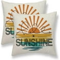 thumbnail image 1 of Summer Pillow Covers 18x18 Set of 2, Hello Sunshine Throw Pillow Covers Sun and Sea Farmhouse Outdoor Decorations Cushion Case Linen Square Decor for Home Couch Sofa, 1 of 6