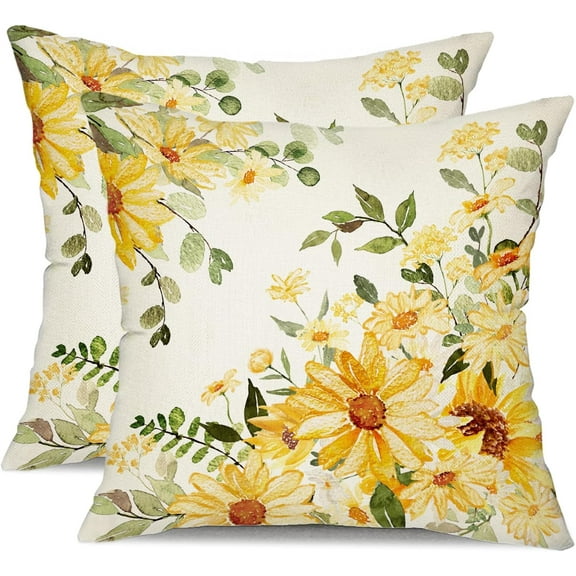 Summer Pillow Covers 18x18 Set of 2 Watercolor Leaves Daisy Decor for White Throw Pillows Covers Outdoor Spring Farmhouse Pillow Covers Decor Couch Living Room 100B