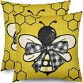 thumbnail image 1 of Summer Pillow Covers 18x18 Set of 2 Yellow Bee Kind Honeycomb Buffalo Plaid Bowknot Outdoor Decorative Throw Pillows Farmhouse Pillowcases Linen Cushion Case Decor for Home Sofa Couch Bed, 1 of 6