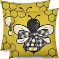 thumbnail image 1 of Summer Pillow Covers 18x18 Set of 2 Yellow Bee Kind Honeycomb Buffalo Plaid Bowknot Outdoor Decorative Throw Pillows Farmhouse Pillowcases Linen Cushion Case Decor for Home Sofa Couch Bed, 1 of 6