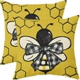 thumbnail image 1 of Summer Pillow Covers 18x18 Set of 2 Yellow Bee Kind Honeycomb Buffalo Plaid Bowknot Outdoor Decorative Throw Pillows Farmhouse Pillowcases Linen Cushion Case Decor for Home Sofa Couch Bed, 1 of 5