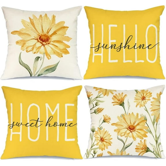 Summer Pillow Covers 18x18 Set of 4 Home Sweet Home Hello Sunhine Sunflowers Floral Throw Pillow Covers Sunflower Pillows Summer Decor Cushion Case for Home G307-18