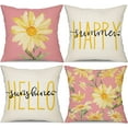 thumbnail image 1 of Summer Pillow Covers 18x18 Set of 4 Watercolor Daisy Summer Décor Yellow and Pink Outdoor Throw Pillow Covers Hello Sunshine Cushion Case Decoration for Sofa Couch, 1 of 6