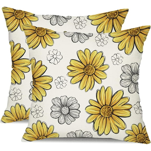 Summer Pillow Covers 18x18 Set of 2 Yellow Daisy Decor for White Throw Pillows covers Outdoor Farmhouse Pillow covers Decor Couch Living room 103