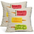 thumbnail image 1 of Summer Pillow Covers 20X20 Inch Set of 2 Watercolor Ice Cream Popsicle Decorative Pillow Cases Watermelon Orange Kiwi Fruits Cushion Case Seasonal Farmhouse Home Decor For Sofa Couch Porch Outdoor, 1 of 6