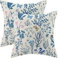 thumbnail image 1 of Summer Pillow Covers 20x20 Inch Set of 2,Blue Wild Flower Plant Throw Pillows Case,Seasonal Floral Outdoor Decorative Square Linen Farmhouse Decor Cushion Covers for Home Sofa Bed Couch, 1 of 6