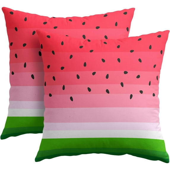 Summer Pillow Covers 20x20 Inch Set of 2 Watermelon Decorative Throw Pillows Green Red Stripes Pillow Cases Farmhouse Home Decor for Cushion Couch Sofa Outdoor