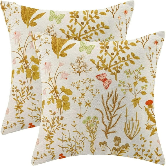 Summer Pillow Covers 20x20 Inch Set of 2,Yellow Wild Flower Plant Throw Pillows Case,Seasonal Floral Outdoor Decorative Square Linen Farmhouse Decor Cushion Covers for Home Sofa Bed Couch