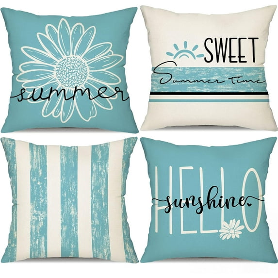 Summer Pillow Covers 20x20 Inch Set of 4 Outdoor Pillow Covers Daisy Throw Pillow Covers Hello Sunshine Sweet Summer Time Cushion Case Summer Outdoor Decoration for Farmhouse Sofa Home Car Couch