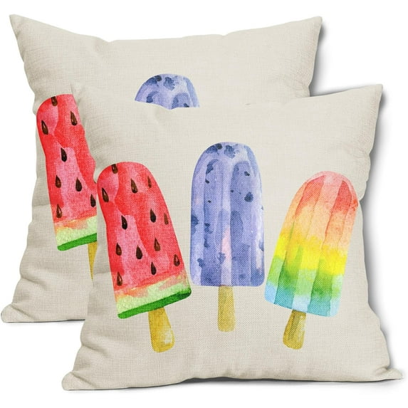 Summer Pillow Covers 20x20 Inch Watermelon Blueberry Rainbow Ice Lolly Decorative Throw Pillow Case Cushion Cover Set of 2 Home Decor for Bedroom Sofa Living Room Couch Chair Outdoor