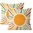 thumbnail image 1 of Summer Pillow Covers 20x20 Set of 2, Boho Sun Throw Pillows Stripes Yellow Green Orange Sunshine Decorations Watercolor Rainbow Pillow Cases Linen Outdoor Decor Cushion Case for Home Sofa, 1 of 6