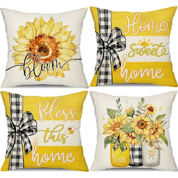 Summer Pillow Covers 20x20 inch Set of 4 Sunflower vases Decor Throw Pillows covers outdoor spring summer yellow stripe Pillow covers Decor Couch Living room 191B