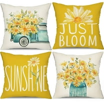 Summer Pillow Covers 20x20 inch Set of 4 Sunflower vases Truck Decor Throw Pillows Covers Outdoor Spring Summer Yellow Pillow Covers Decor Couch Living Room 192A