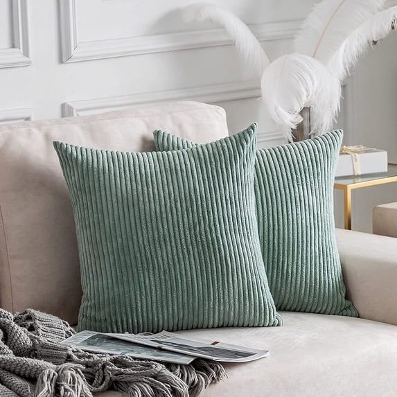 Summer Pillow Covers 20x20 inch Solid Supersoft Corduroy Stripes Square Throw Pillows for Couch Decorative, 50x50cm, 20 x 20 Inch, Iceburg Green