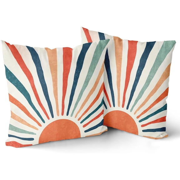 Summer Pillow Covers 20x20in Set of 2 Colorful Boho Sun Sunset Sunrise Decorative Cotton Pillow Cases Sunshine Rainbow Stripes Throw Cushion Covers for Sofa Couch Bedding Patio