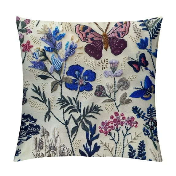 Summer Pillow Covers,Navy Blue Plant Throw Pillows Case,Seasonal Floral Outdoor Decorative SquareFarmhouse Decor Cushion Covers for Home Sofa Bed Couch